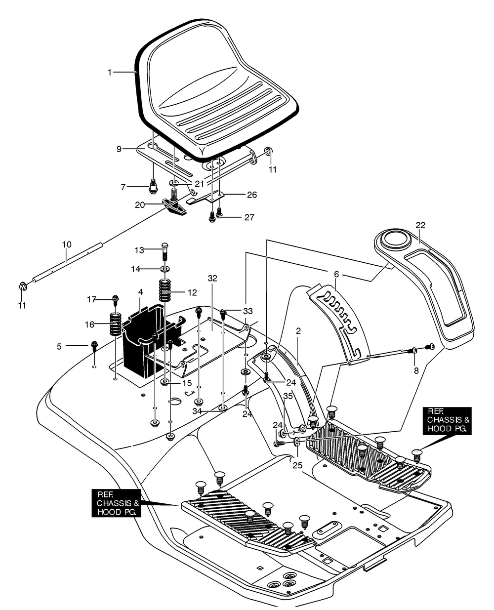 Rear Chassis Assembly Diagram and Parts List for 425601X53B 2001 Briggs and Stratton Lawn Tractor